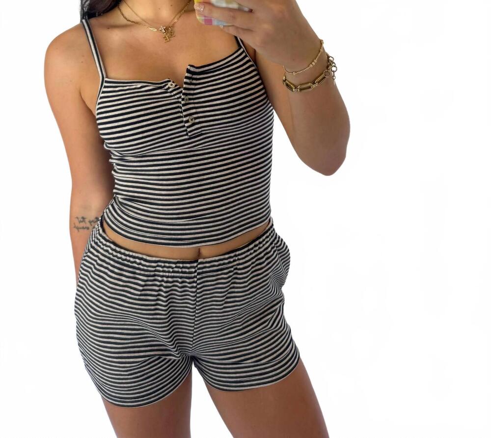 NEW LE LIS the kyla lounge set in black stripe